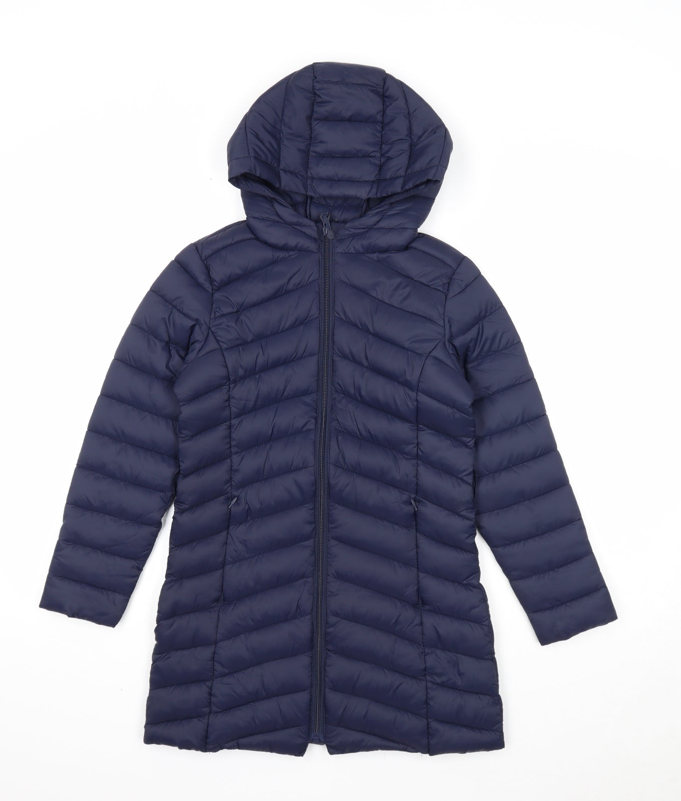 Marks and Spencer Girls Blue Quilted Coat Size 8-9 Years Zip