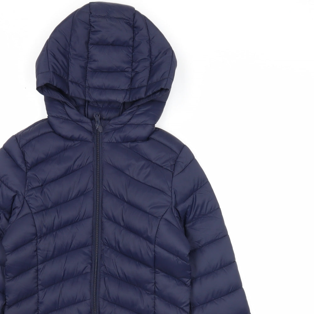 Marks and Spencer Girls Blue Quilted Coat Size 8-9 Years Zip