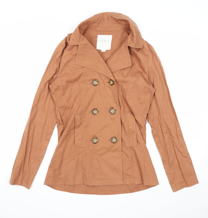 FOREVER 21 Womens Beige Pea Coat Jacket Size S Button