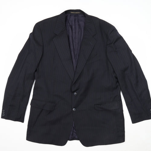 Marks and Spencer Mens Blue Striped Polyester Jacket Suit Jacket Size 46 Regular