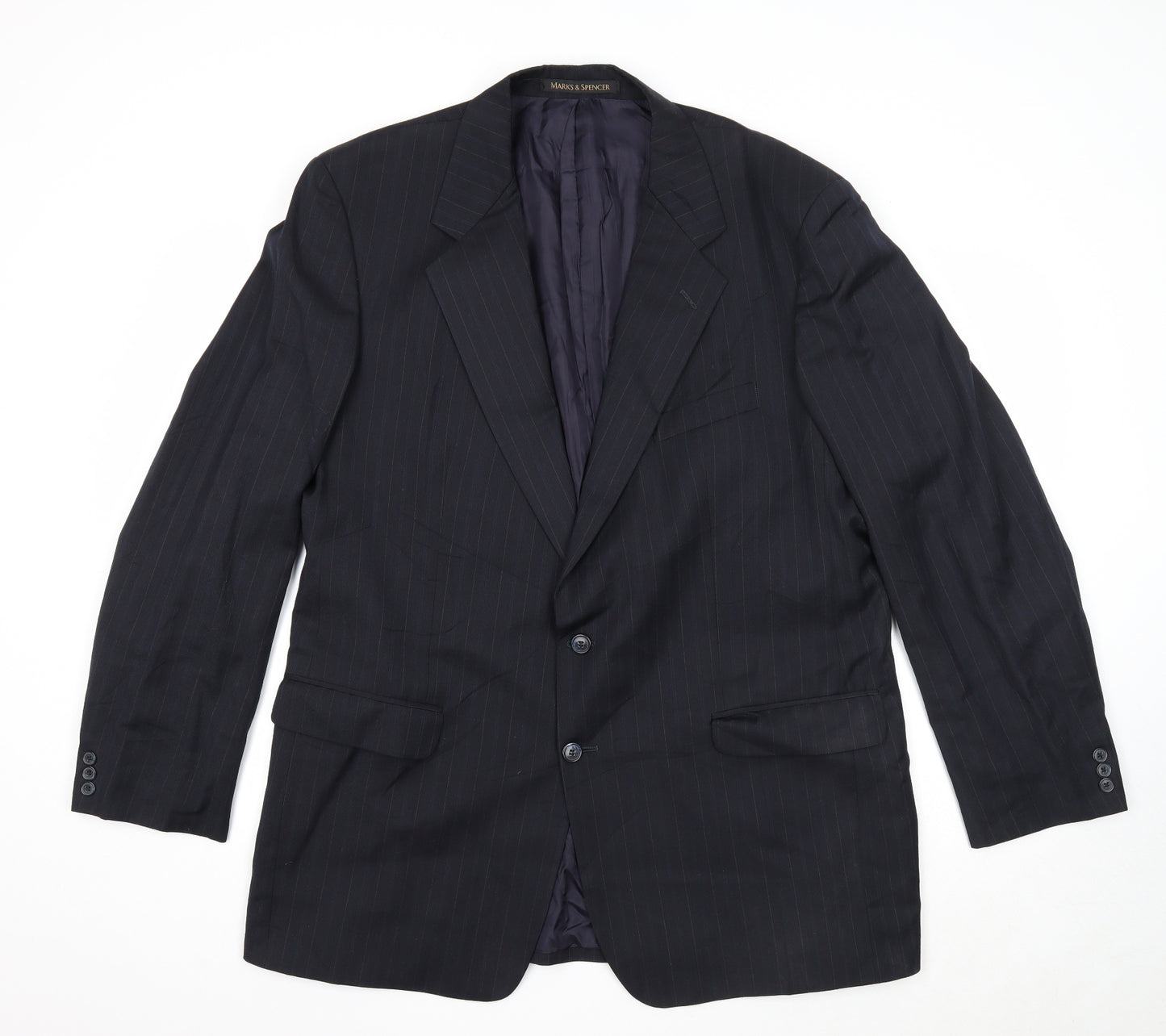 Marks and Spencer Mens Blue Striped Polyester Jacket Suit Jacket Size 46 Regular