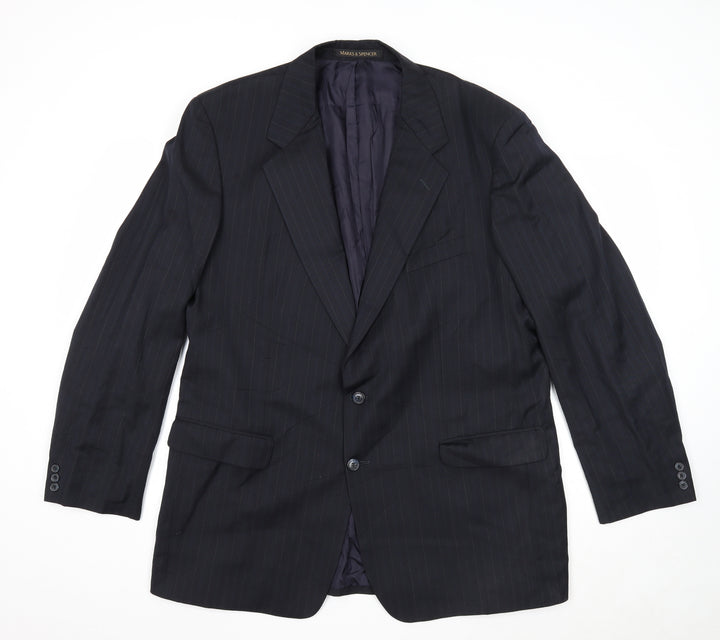 Marks and Spencer Mens Blue Striped Polyester Jacket Suit Jacket Size 46 Regular