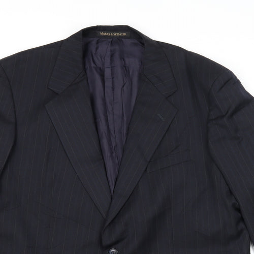 Marks and Spencer Mens Blue Striped Polyester Jacket Suit Jacket Size 46 Regular