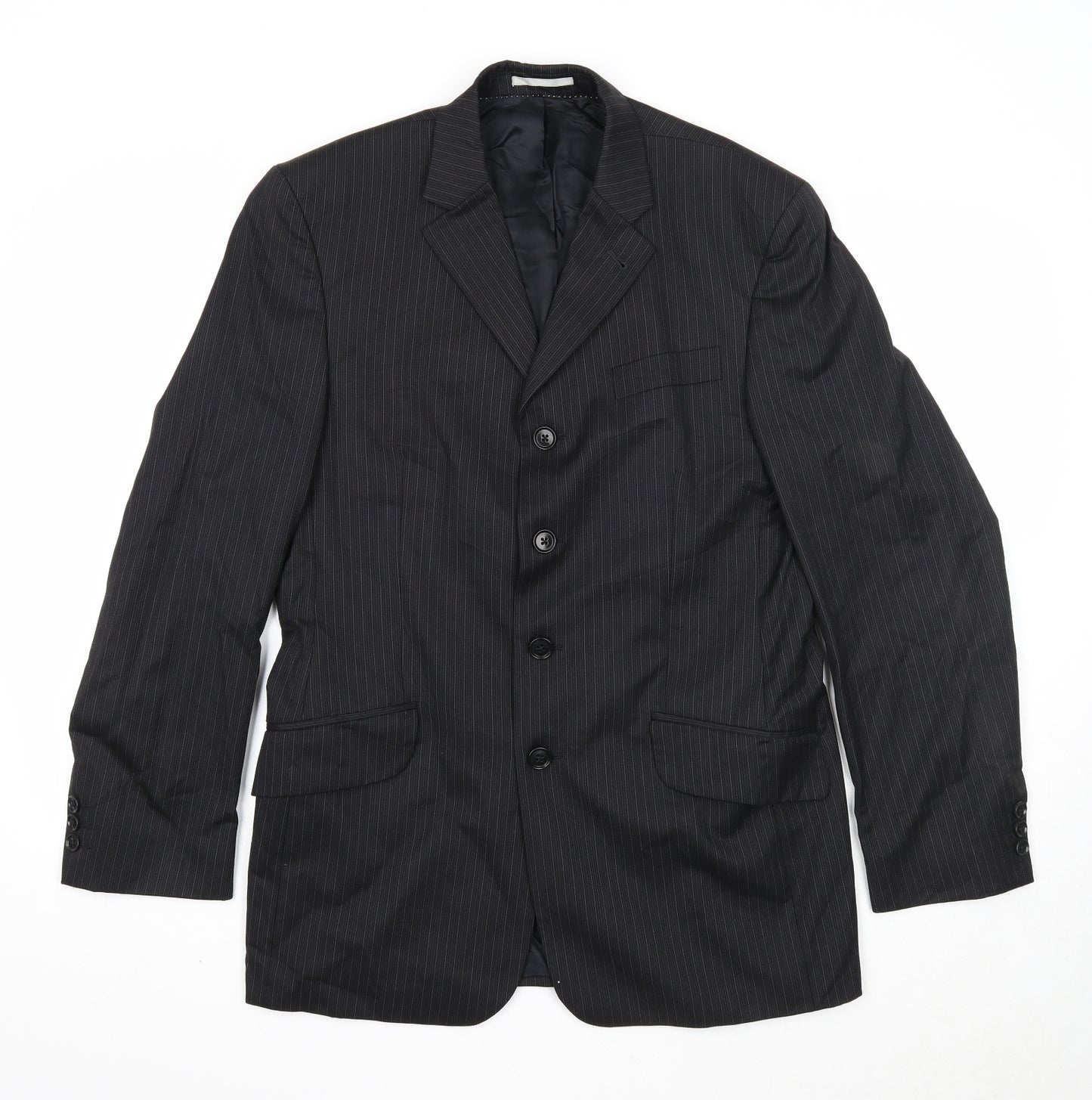 NEXT Mens Black Striped Polyester Jacket Suit Jacket Size 38 Regular