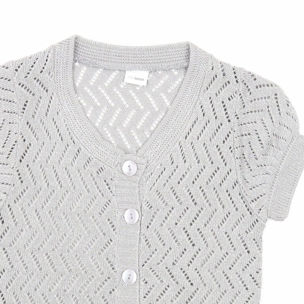 Ethel Austin Girls Grey Scoop Neck Acrylic Cardigan Jumper Size 12-13 Years Button