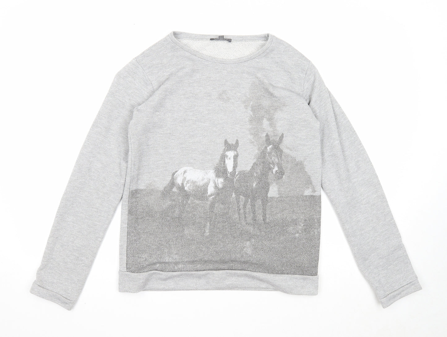 Marks and Spencer Girls Grey Polyester Pullover Sweatshirt Size 15-16 Years Pullover - Horse Print