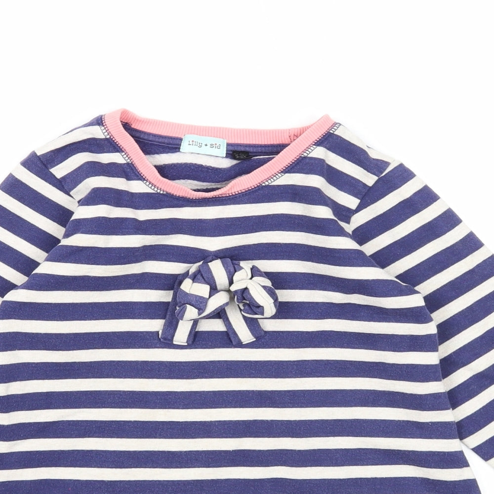 Lilly&Sid Girls Blue Striped Cotton Jumper Dress Size 5-6 Years Round Neck Pullover