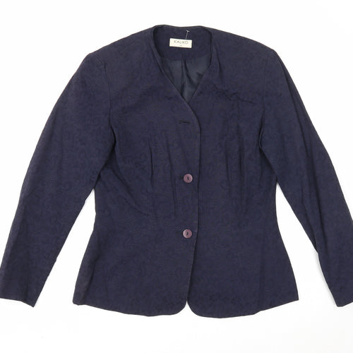 Kaliko Womens Blue Geometric Jacket Blazer Size 12 Button