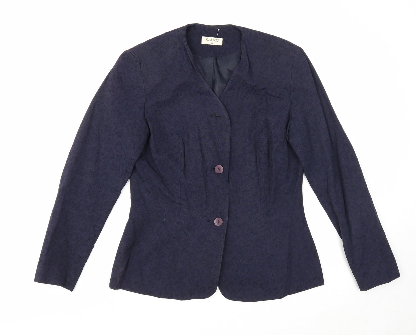 Kaliko Womens Blue Geometric Jacket Blazer Size 12 Button