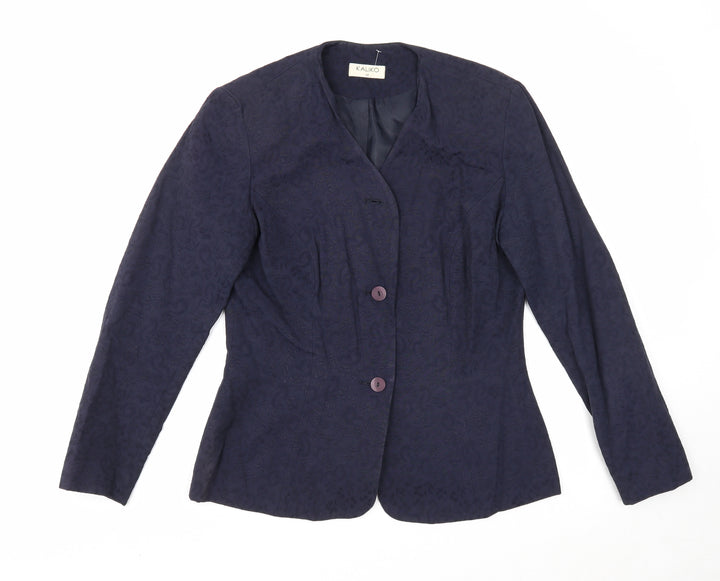 Kaliko Womens Blue Geometric Jacket Blazer Size 12 Button