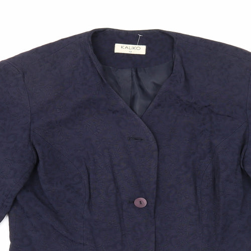 Kaliko Womens Blue Geometric Jacket Blazer Size 12 Button