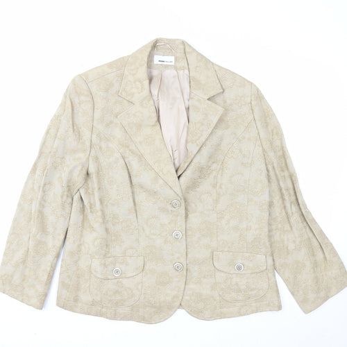 FRANK WALDER Womens Beige Geometric Jacket Blazer Size 16 Button