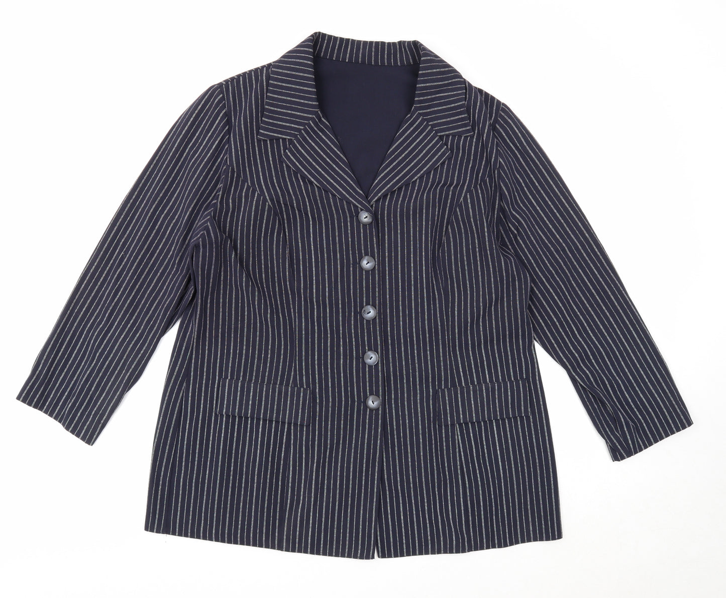 essence Womens Blue Striped Jacket Blazer Size 20 Button