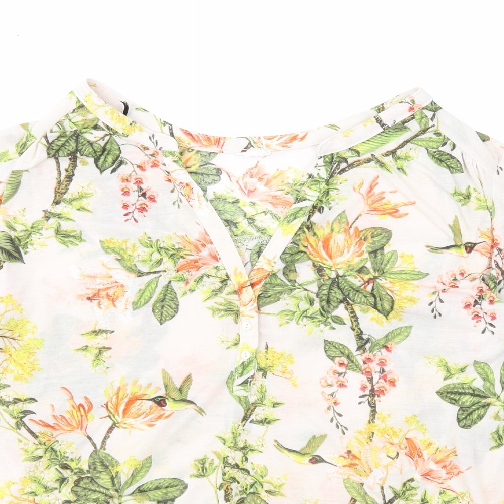 H&M Womens Beige Geometric Polyester Basic Blouse Size M V-Neck
