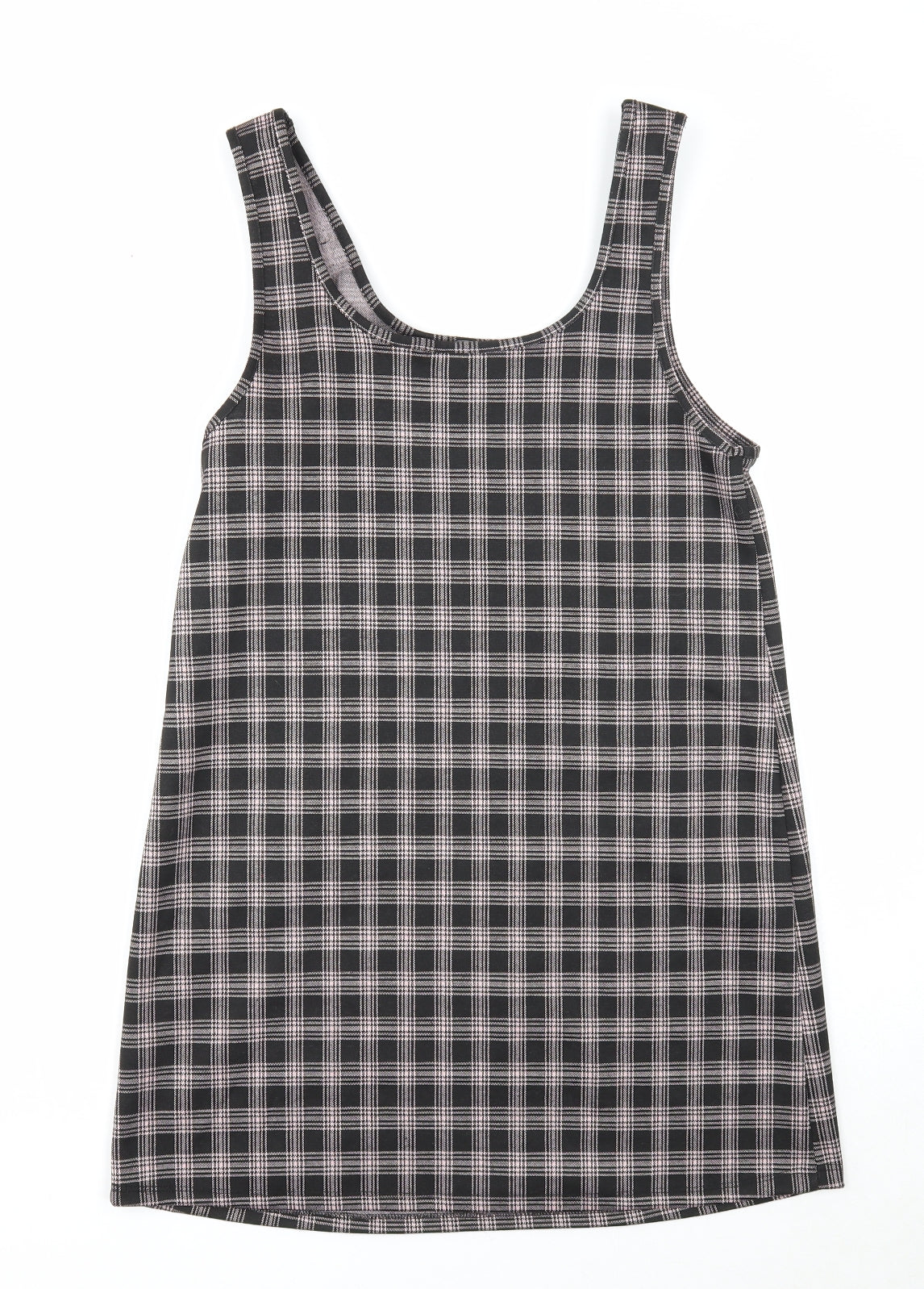 George Womens Black Plaid Polyester Shift Size 8 Scoop Neck Button
