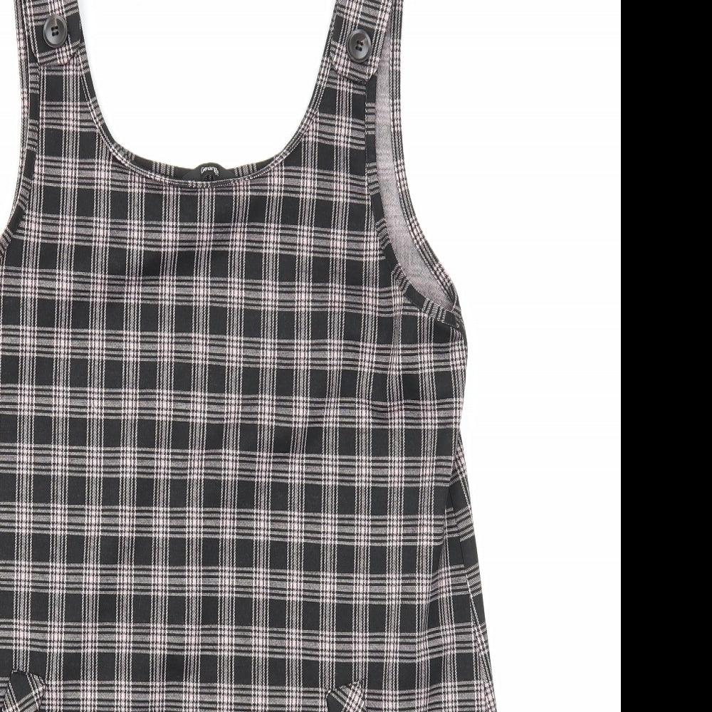 George Womens Black Plaid Polyester Shift Size 8 Scoop Neck Button