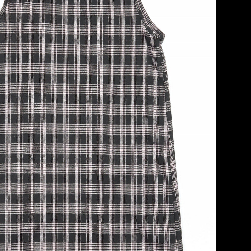 George Womens Black Plaid Polyester Shift Size 8 Scoop Neck Button