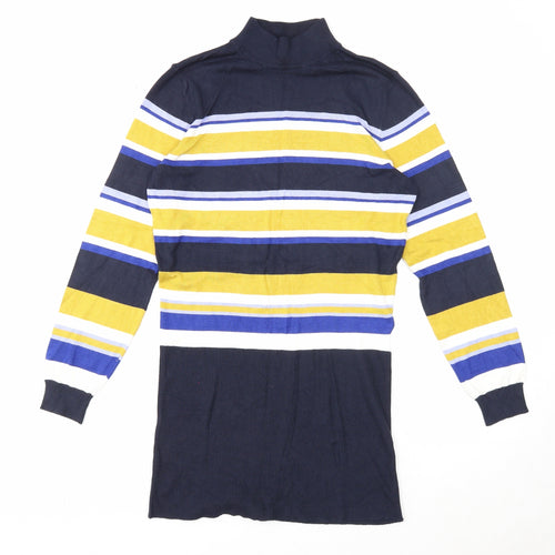 Marks and Spencer Womens Blue High Neck Striped Viscose Tunic Jumper Size 12