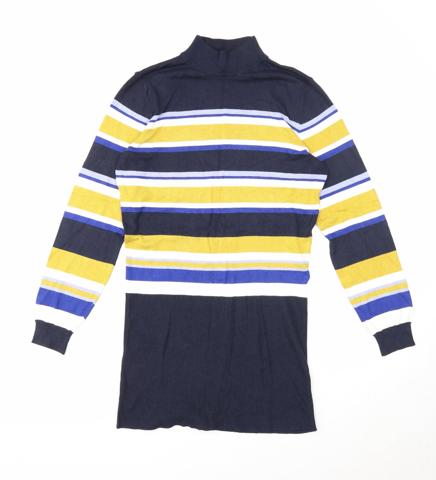 Marks and Spencer Womens Blue High Neck Striped Viscose Tunic Jumper Size 12