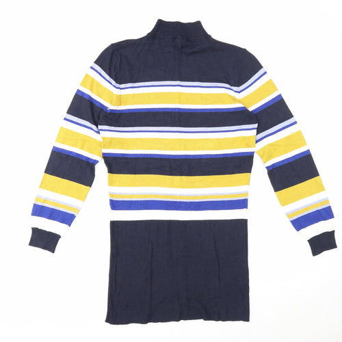 Marks and Spencer Womens Blue High Neck Striped Viscose Tunic Jumper Size 12