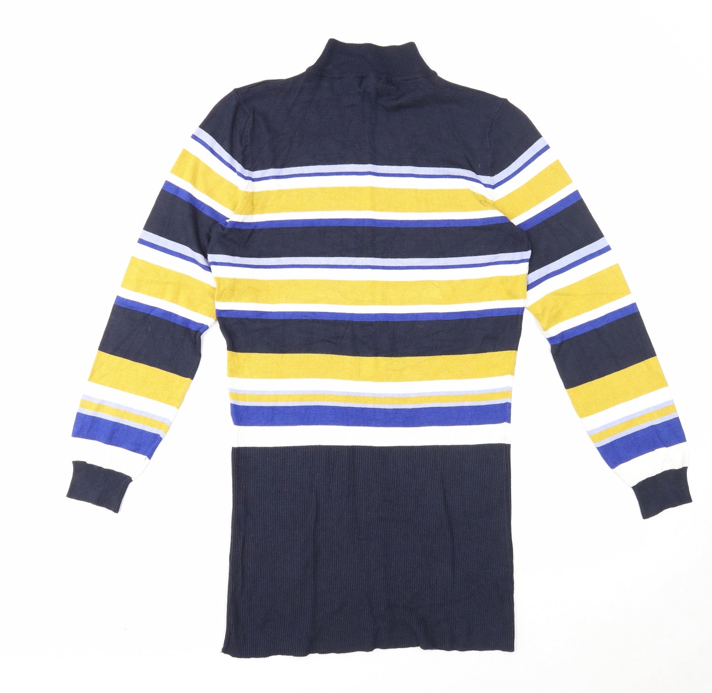 Marks and Spencer Womens Blue High Neck Striped Viscose Tunic Jumper Size 12