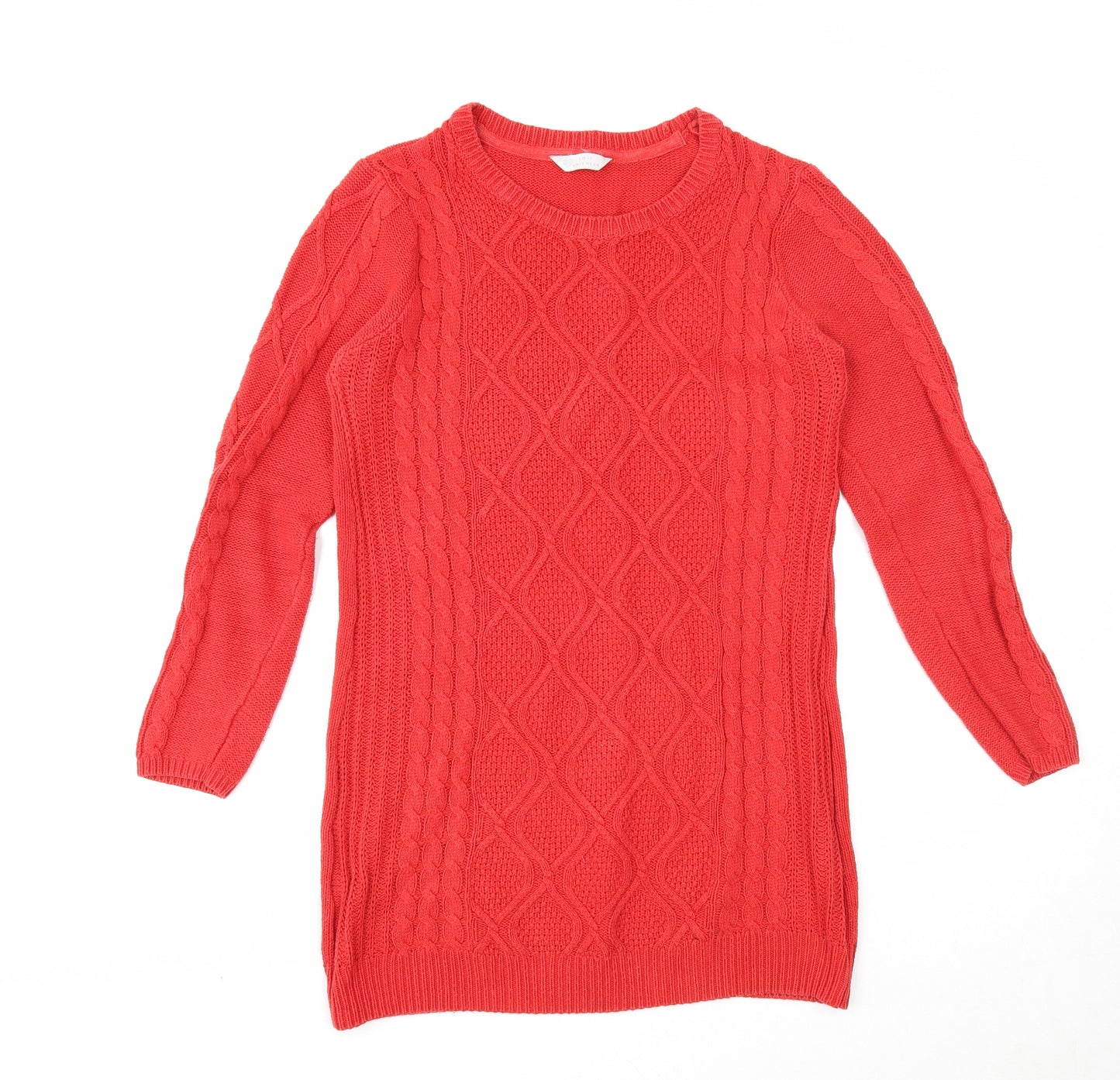 BHS Womens Red Scoop Neck Cotton Tunic Jumper Size 12