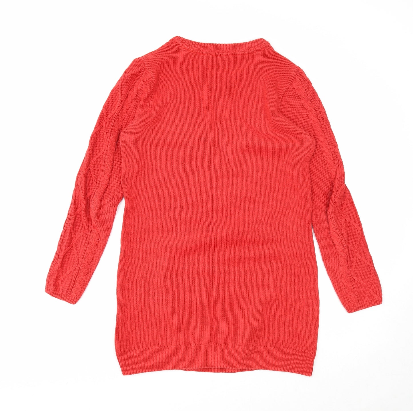 BHS Womens Red Scoop Neck Cotton Tunic Jumper Size 12