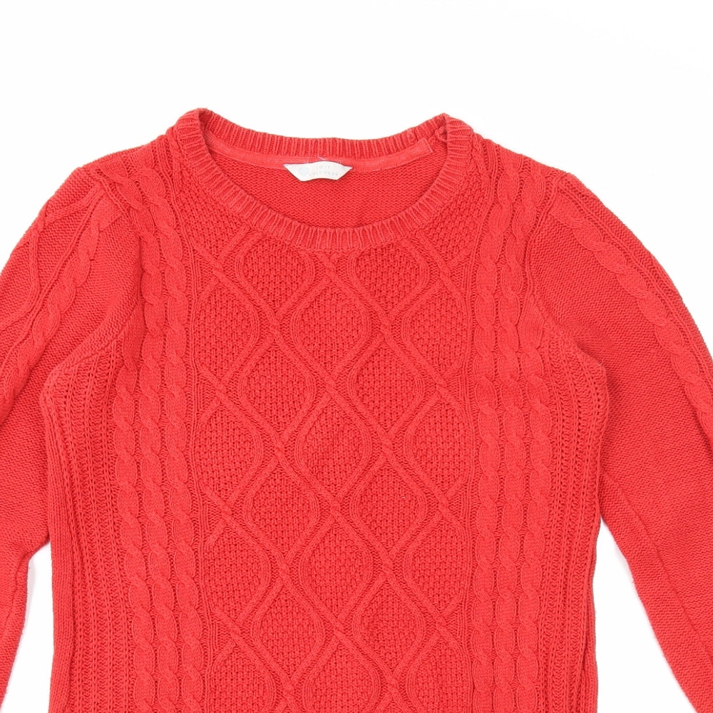 BHS Womens Red Scoop Neck Cotton Tunic Jumper Size 12