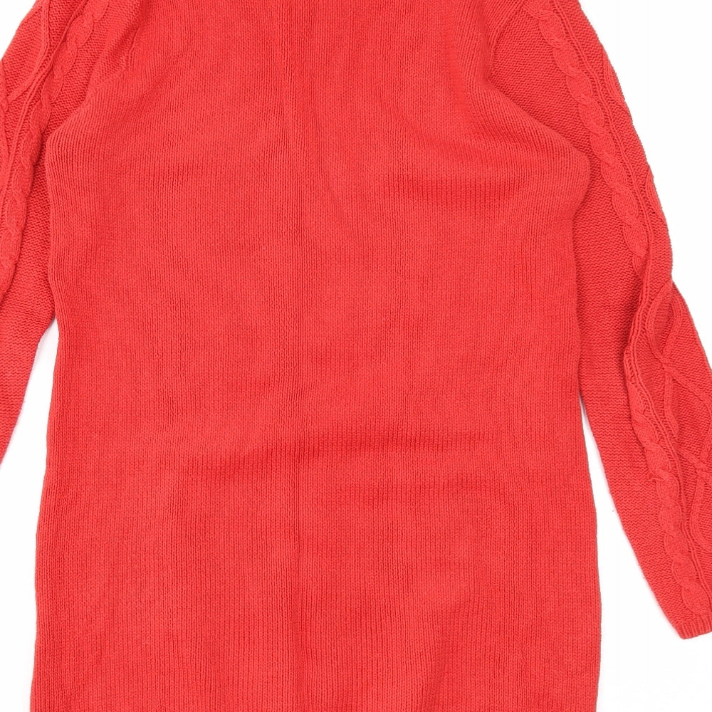 BHS Womens Red Scoop Neck Cotton Tunic Jumper Size 12