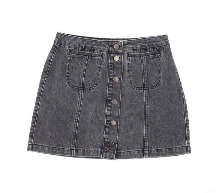 Topshop Womens Black Cotton Mini Skirt Size 28 in Button