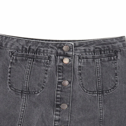 Topshop Womens Black Cotton Mini Skirt Size 28 in Button