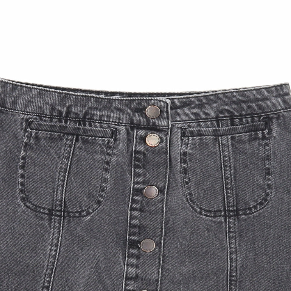 Topshop Womens Black Cotton Mini Skirt Size 28 in Button