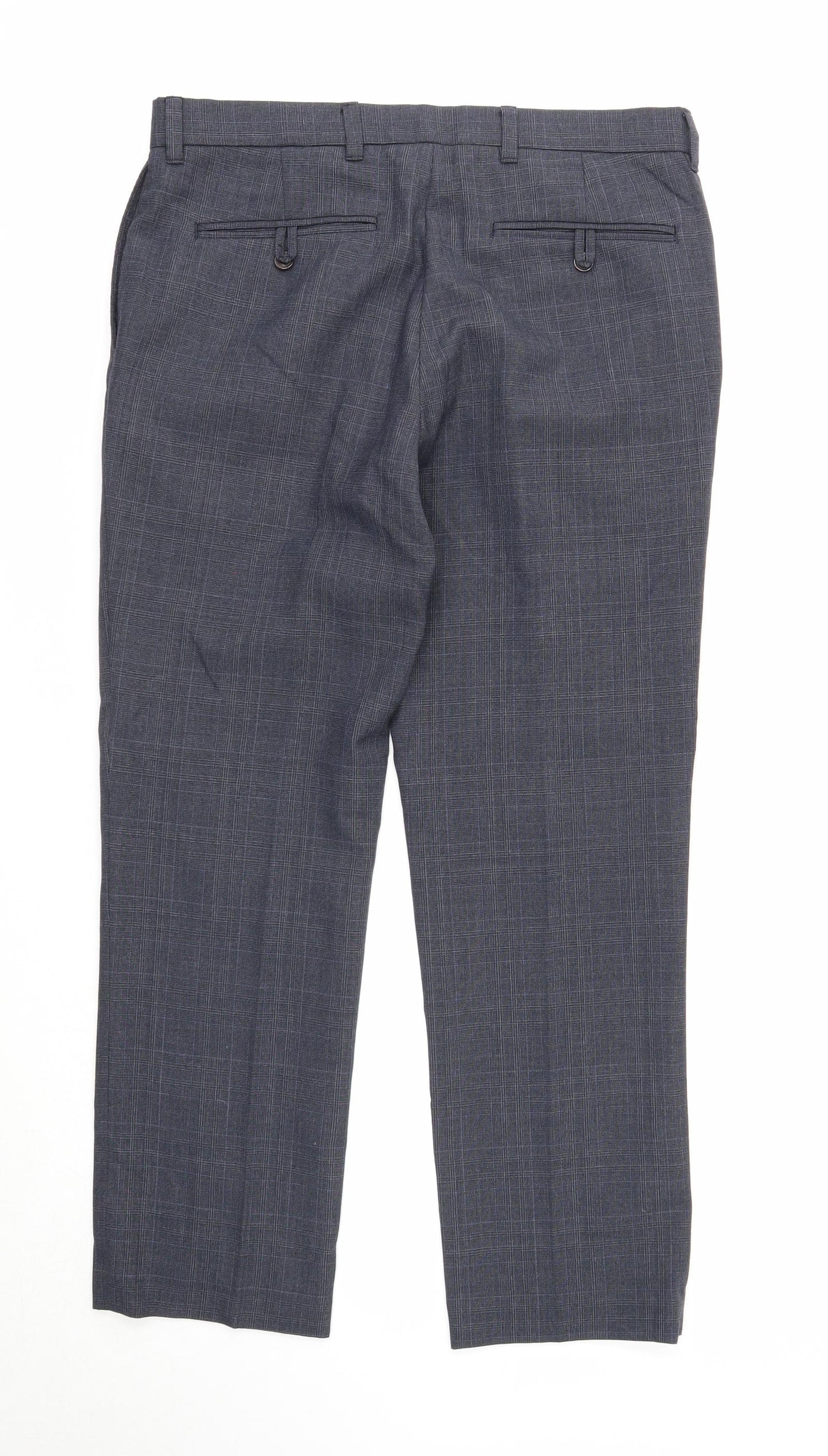 NEXT Mens Blue Plaid Polyester Dress Pants Trousers Size 32 in L33 in Regular Zip