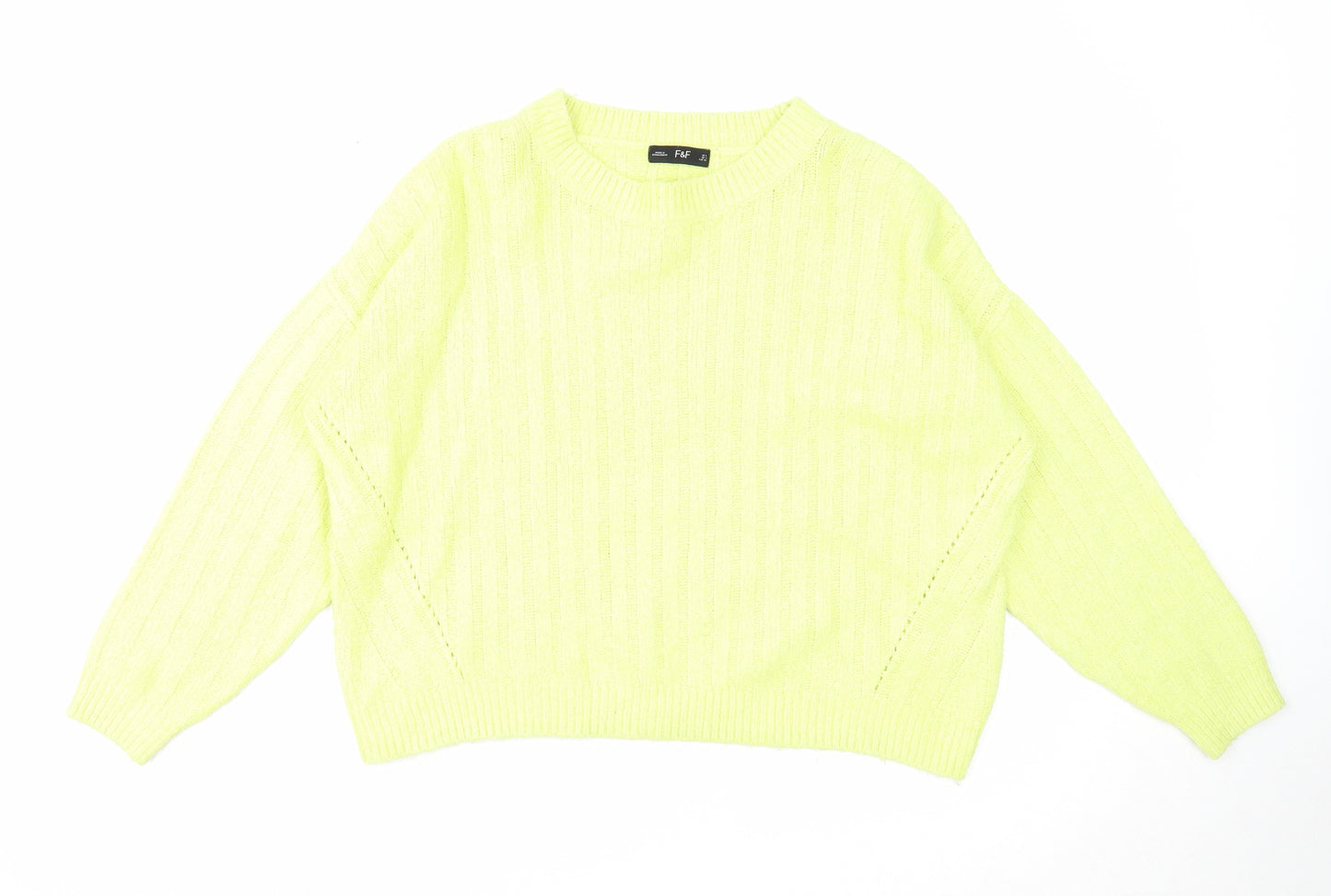 F&F Womens Yellow Round Neck Acrylic Pullover Jumper Size 12 - Cropped