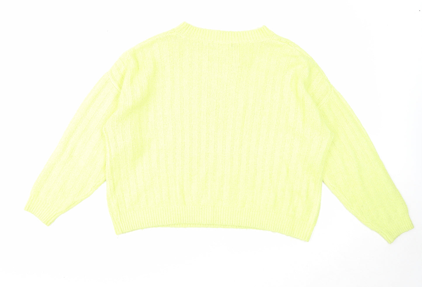 F&F Womens Yellow Round Neck Acrylic Pullover Jumper Size 12 - Cropped