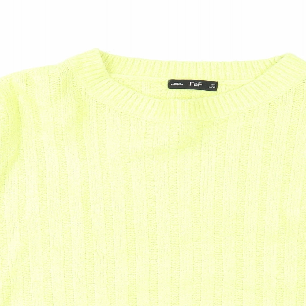 F&F Womens Yellow Round Neck Acrylic Pullover Jumper Size 12 - Cropped
