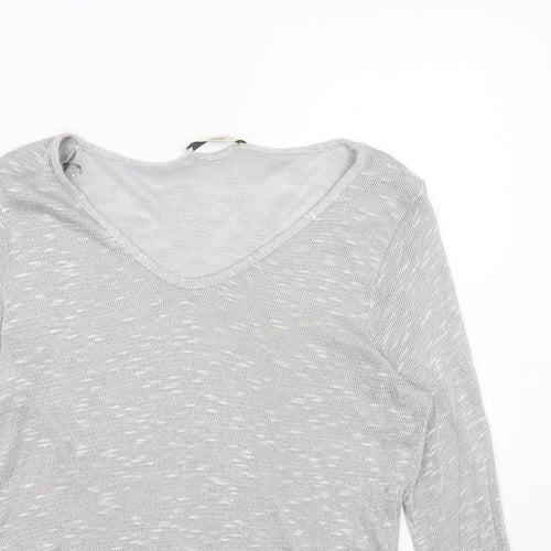 George Womens Silver V-Neck Acrylic Pullover Jumper Size 12