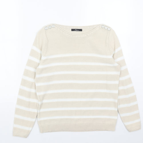 BHS Womens Beige Boat Neck Striped Acrylic Pullover Jumper Size S