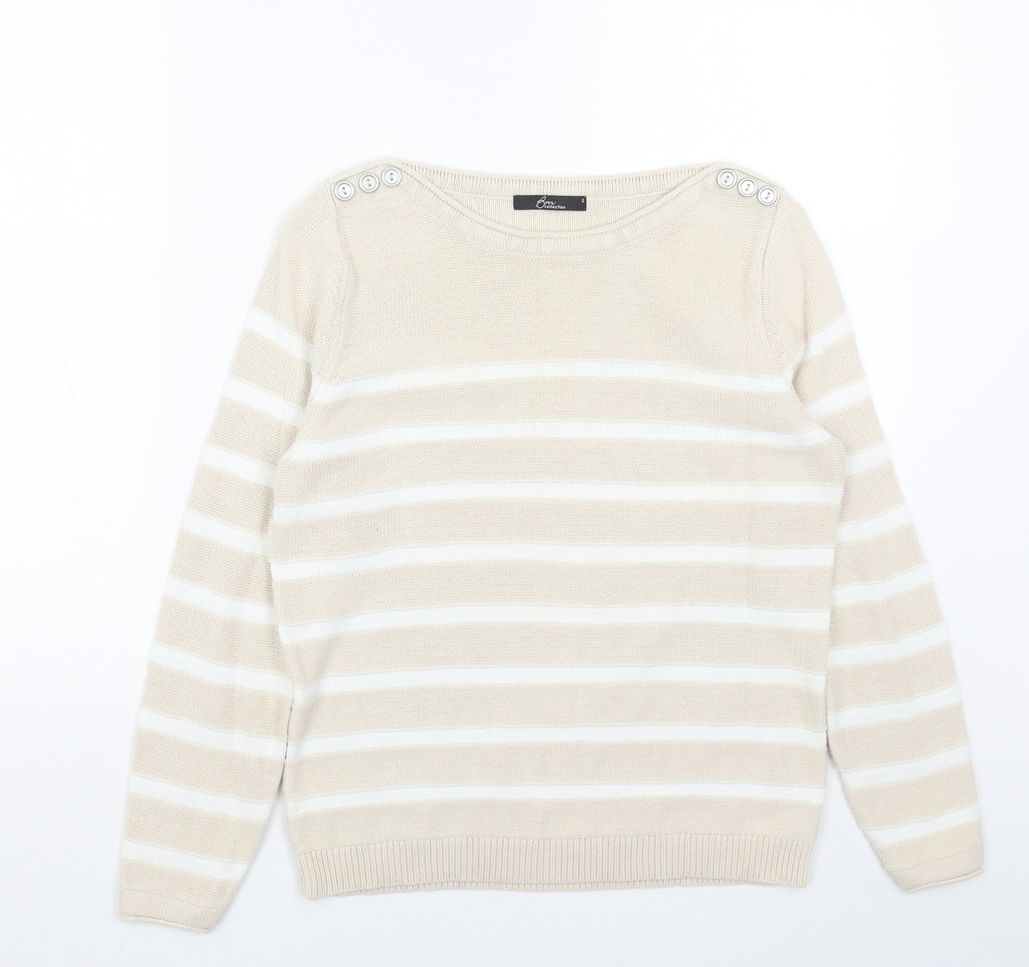 BHS Womens Beige Boat Neck Striped Acrylic Pullover Jumper Size S