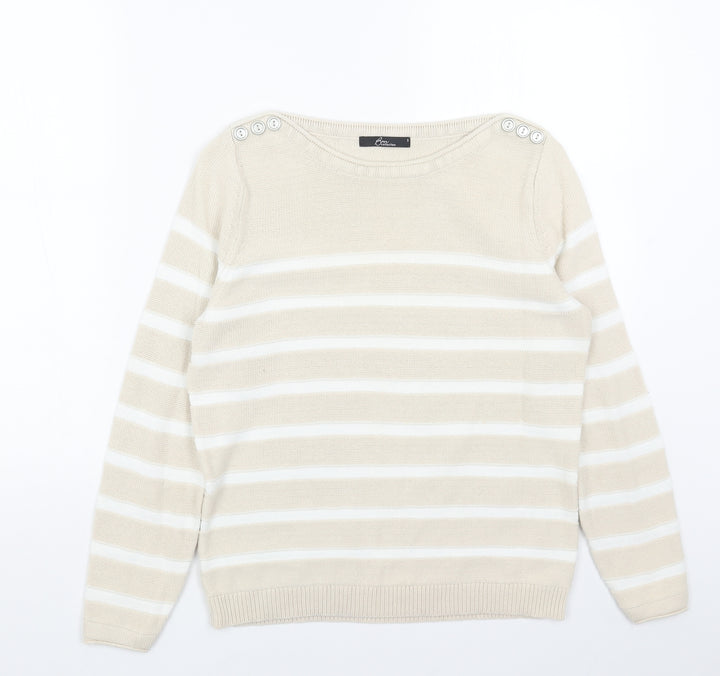 BHS Womens Beige Boat Neck Striped Acrylic Pullover Jumper Size S