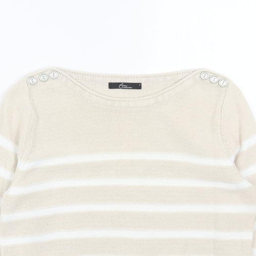 BHS Womens Beige Boat Neck Striped Acrylic Pullover Jumper Size S