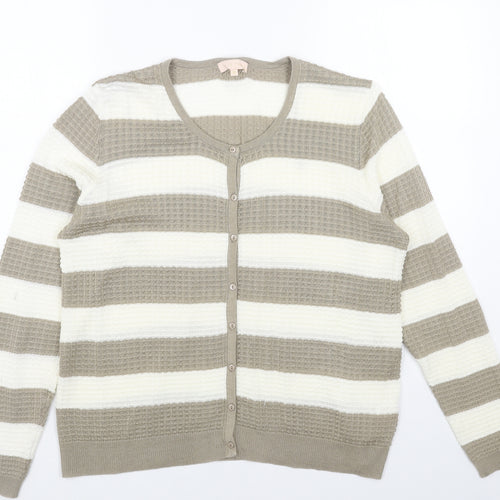 PLUM TREE Womens Brown Round Neck Striped Acrylic Cardigan Jumper Size M
