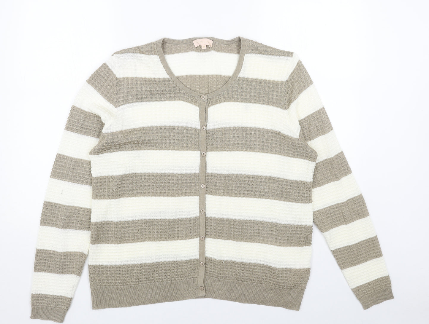 PLUM TREE Womens Brown Round Neck Striped Acrylic Cardigan Jumper Size M