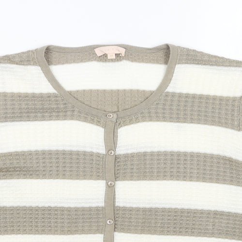 PLUM TREE Womens Brown Round Neck Striped Acrylic Cardigan Jumper Size M