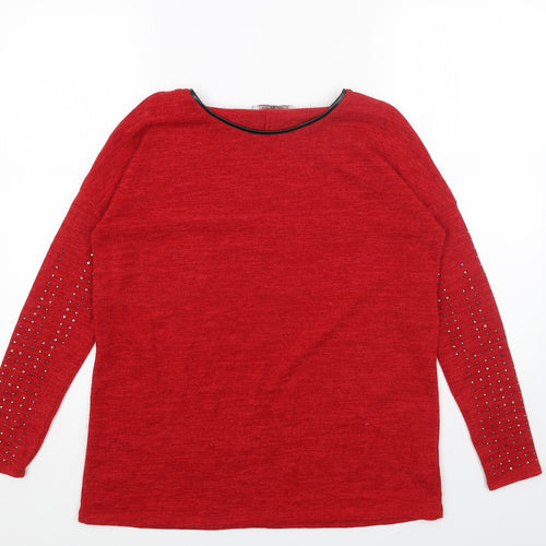 M&W Womens Red Round Neck Acrylic Pullover Jumper Size S