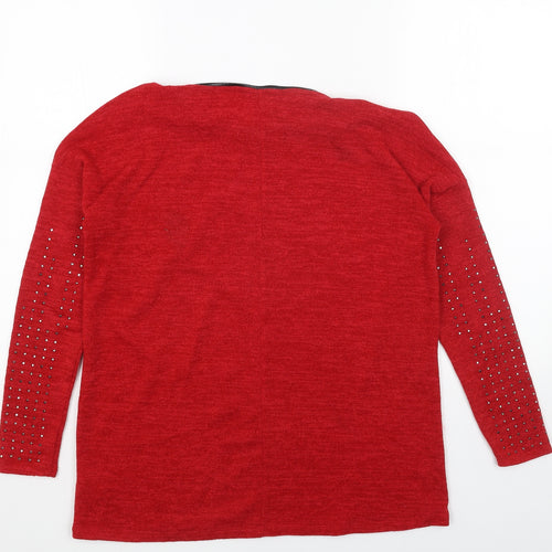 M&W Womens Red Round Neck Acrylic Pullover Jumper Size S