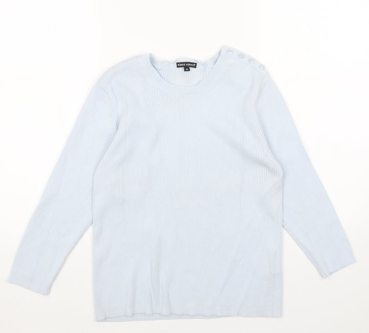 Debbie Morgan Womens Blue Round Neck Acrylic Pullover Jumper Size M