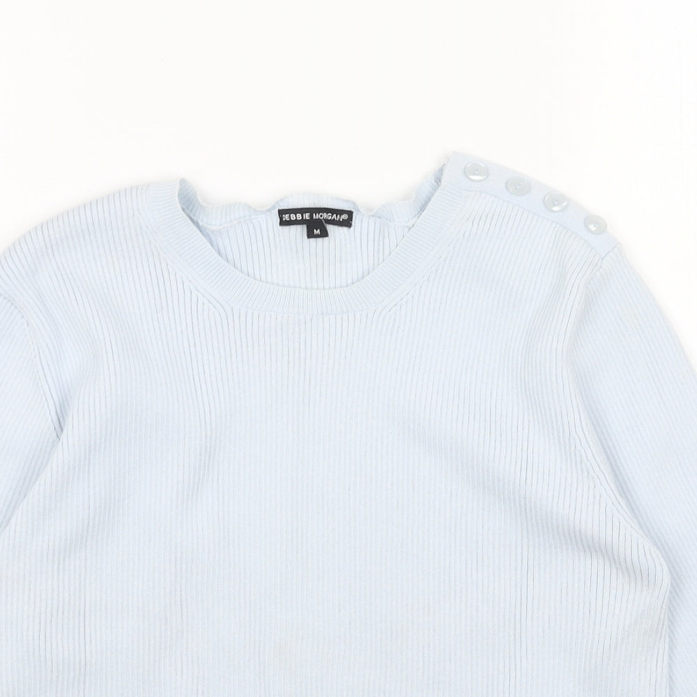 Debbie Morgan Womens Blue Round Neck Acrylic Pullover Jumper Size M