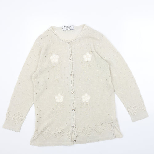 PERFECTA Womens Beige Round Neck Acrylic Cardigan Jumper Size M