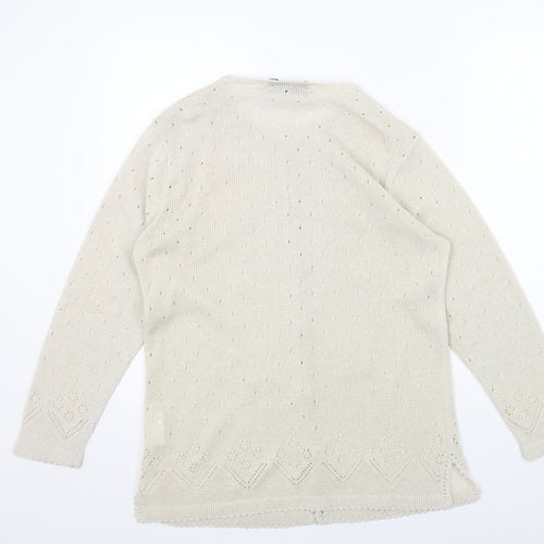 PERFECTA Womens Beige Round Neck Acrylic Cardigan Jumper Size M